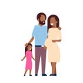 African pregnant mother father daughter full length avatar on white background, successful family concept, flat cartoon
