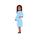 African pregnant smiling mother full length avatar on white background, successful family concept, flat cartoon