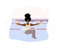 African pregnant woman in bikini in pool. Aqua fitness and aerobic. Healthy lifestyle. Young mother exercising in water