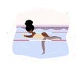 African pregnant woman in bikini in pool. Aqua fitness and aerobic. Healthy lifestyle. Young mother exercising in water Royalty Free Stock Photo