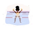 African pregnant woman in bikini in pool. Aqua fitness and aerobic. Healthy lifestyle. Young mother exercising in water