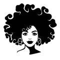 African pretty woman with afro and bun hairstyle portrait. Silhouette on white background. Vector. Royalty Free Stock Photo
