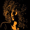 African pretty woman with afro hair style portrait silhouette in contrast backlight. Vector. Royalty Free Stock Photo