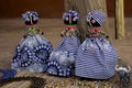 African rag dolls. Handmade beads, fabrics clothes. Local craft market. Royalty Free Stock Photo