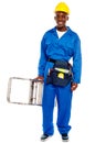 African repairman holding stepladder Royalty Free Stock Photo