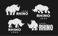 African rhino silhouette. Set of logos on a dark background. Vector illustration.