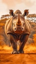 African Rhino Walking Proudly in its Natural Habitat. Generative ai