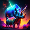 African rhinoceros and rhinoceros in a cave. 3d rendering AI generated