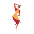 African Ritual Dance, Beautiful Young Woman Dancing Wearing Traditional Costume Cartoon Style Vector Illustration