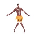 African Ritual Dance, Man Dancing Folk Dance Wearing Loincloth Cartoon Style Vector Illustration