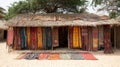 African Rugs for Sale in a Straw Hut Royalty Free Stock Photo