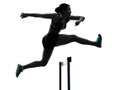 African runner running hurdlers hurdling woman isolated white ba Royalty Free Stock Photo