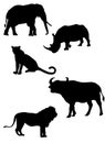 African's big five silhouettes Royalty Free Stock Photo