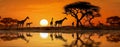 An African safari animal silhouette landscape scene. Generative AI Royalty Free Stock Photo