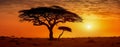 An African safari animal silhouette landscape scene. Generative AI Royalty Free Stock Photo