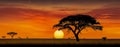 An African safari animal silhouette landscape scene. Generative AI Royalty Free Stock Photo