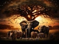 Ai Generated illustration Wildlife Concept of African Safari Animals Meeting Together Around Tree