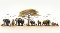 African safari with animals and trees isolated on white background. 3D illustration. Generative AI Royalty Free Stock Photo