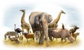 African safari and Asian animals in the theme illustration, filled with many animals, a white border image