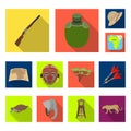 African Safari flat icons in set collection for design. Trophies and equipment for Safari vector symbol stock web