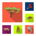 African Safari flat icons in set collection for design. Trophies and equipment for Safari vector symbol stock web