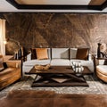 African Safari Lounge: A safari-themed living room with animal hide rugs, tribal prints, and earthy tones, embracing the essence