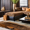 African Safari Lounge: A safari-themed living room with animal hide rugs, tribal prints, and earthy tones, embracing the essence