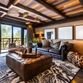 African Safari Lounge: A safari-themed living room with animal hide rugs, tribal prints, and earthy tones, embracing the essence