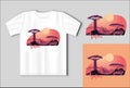 African safari silhouetes with an SUV and giraffe at sunset. Travel concept with t-shirt mockup