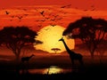 African Safari Sunset Silhouette Scene