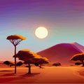 African savanna landscape, African wildlife cartoon with green trees, rocks Royalty Free Stock Photo