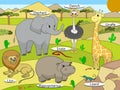 African savannah animals with names cartoon educational