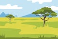 African savannah. Grass, acacia trees. Vector landscape. The nature of Africa Royalty Free Stock Photo