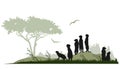 African savannah landscape with meerkat silhouettes.