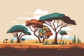 African savannah landscape with trees and bushes. Flat vector illustration Royalty Free Stock Photo