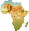 African savannah with lion and lioness - vector