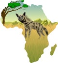 African savannah with striped hyena - vector