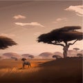 African savannah. Vector cartoon illustration of safari park landscape