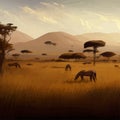 African savannah. Vector cartoon illustration of safari park landscape