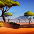 African savannah. Vector cartoon illustration of safari park landscape Royalty Free Stock Photo