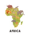 African Savannah Wild Animal Set, African Continent. Lion, Rhino, Zebra, Buffalo, Giraffe, Flamingo, Leopard, Gazelle