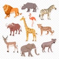 African Savannah Wild Animal Set. Lion, Rhino, Zebra, Buffalo, Giraffe, Flamingo, Leopard, Gazelle, Elephant, Hyena