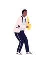 African saxophonist flat color vector faceless character.