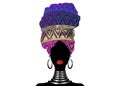 African scarf, portrait Afro woman in a geometric turban. Tribal Wrap fashion, Ankara, Kente, kitenge, African women dresses