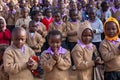 African school children praying Royalty Free Stock Photo