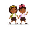 African schoolgirls going to school flat vector illustration Royalty Free Stock Photo