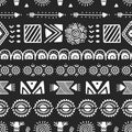 African seamless pattern. Tribal African abstract geometric shapes, arrow and sun elements. Black and white hand drawn Royalty Free Stock Photo