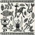 African Senufo Korhogo Tribal Ethnic Art Elements Vector Fabric Design Royalty Free Stock Photo