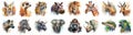 African set of animals painted with watercolors on a white background in a realistic manner and colors. Royalty Free Stock Photo