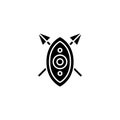 African shield spears black icon concept. African shield spears flat vector symbol, sign, illustration.